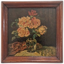Gemälde Öl a. Platte Rosen