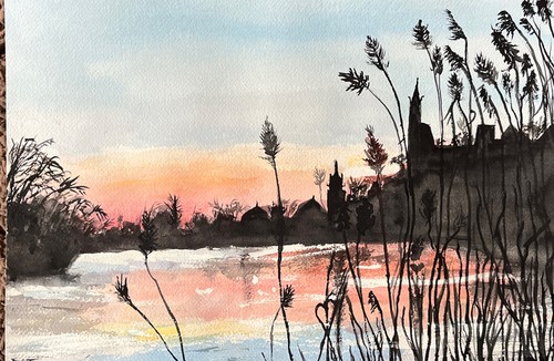 Original aquarell am wasser - original,, aquarell,