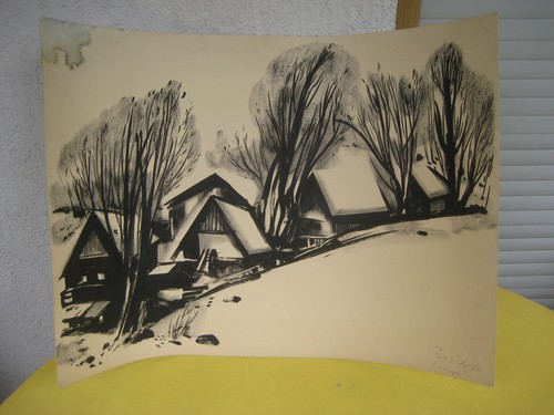 Aquarell dorfansicht mit - aquarell,