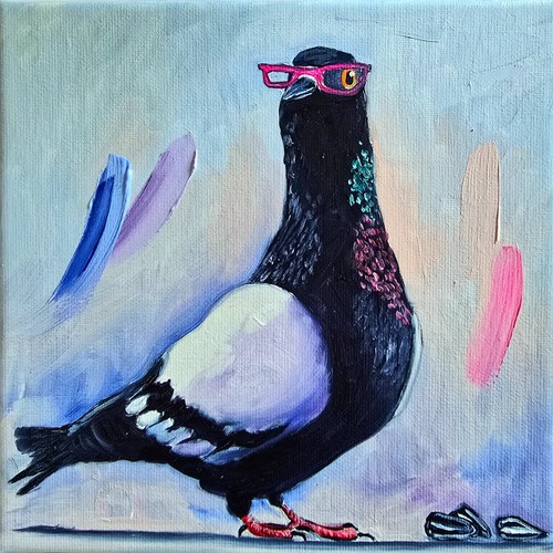 Taube mit brille ölbild 20x20 - taube,