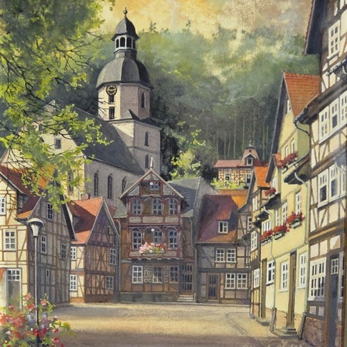 Gemälde altstadt fachwerk - fachwerk, &