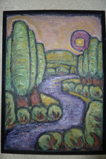 Ölbild  Fluss mit Biegung und