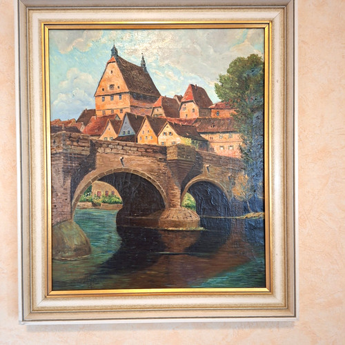 ölgemälde stadtbild brücke - stadtbild,