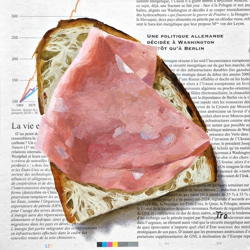 Brot mit wurst - bild, gemälde