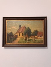 Vintage Ölgemälde Dorfkirche