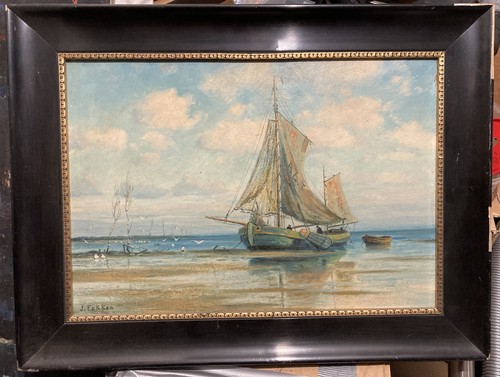 Kleines ölbild fischerboot - kleines,